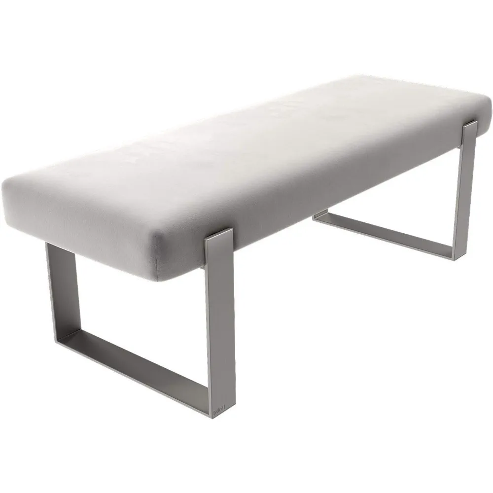 ม้านั่งเตียงหุ้มเบาะ - กำมะหยี่สีเทาแพลตตินัม - นิกเกิลขัดเงา - โมเดิร์นร่วมสมัย, ม้านั่งในห้องนอน, ห้องโถง