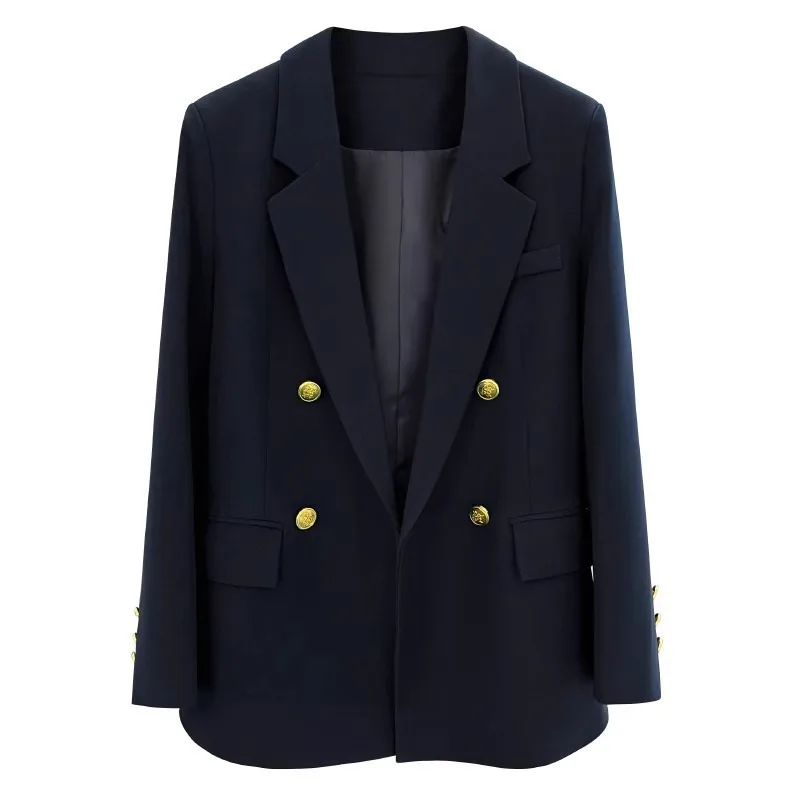 New Women's Jacket Suit Commute Solid Color Premium Double-breasted Lapel Loose New Office Worker Coat Women Outwear