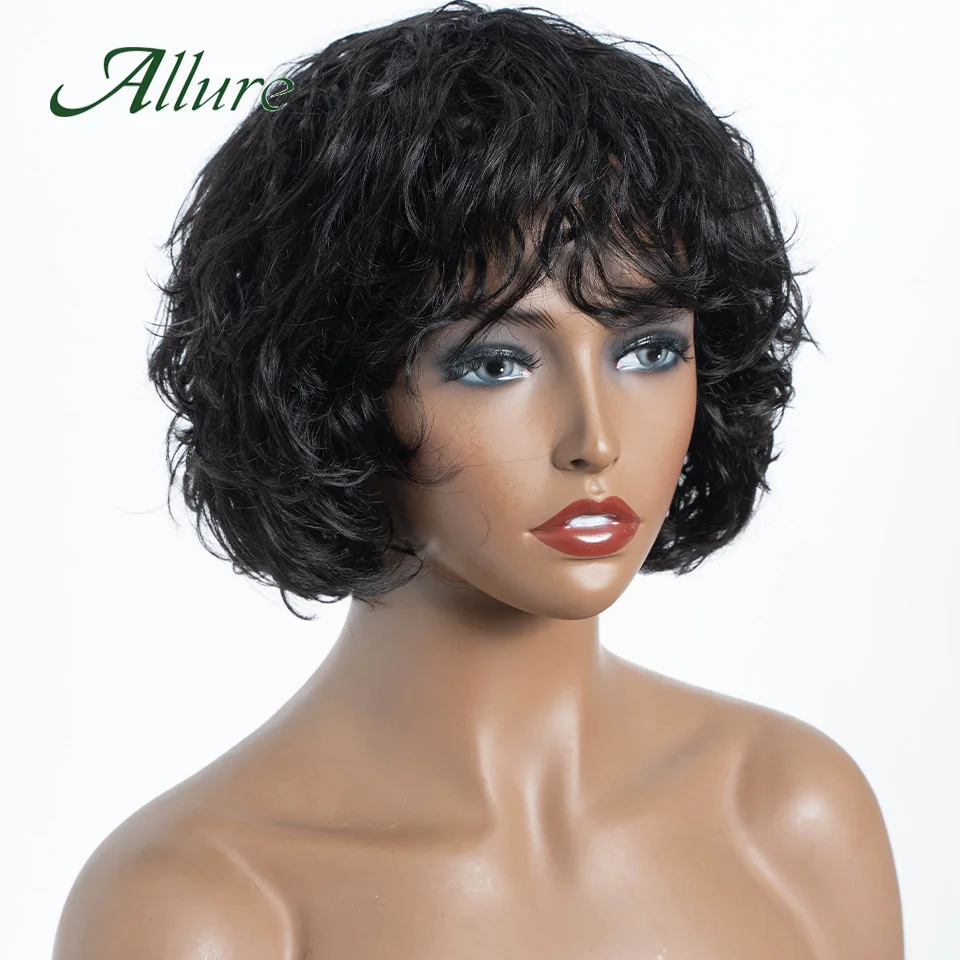 Natural Black Colored Hair Bob Wig Brazilian Body Wave Human Hair Wigs For Women 10 inch Short Hair Full Machine Wigs Allure