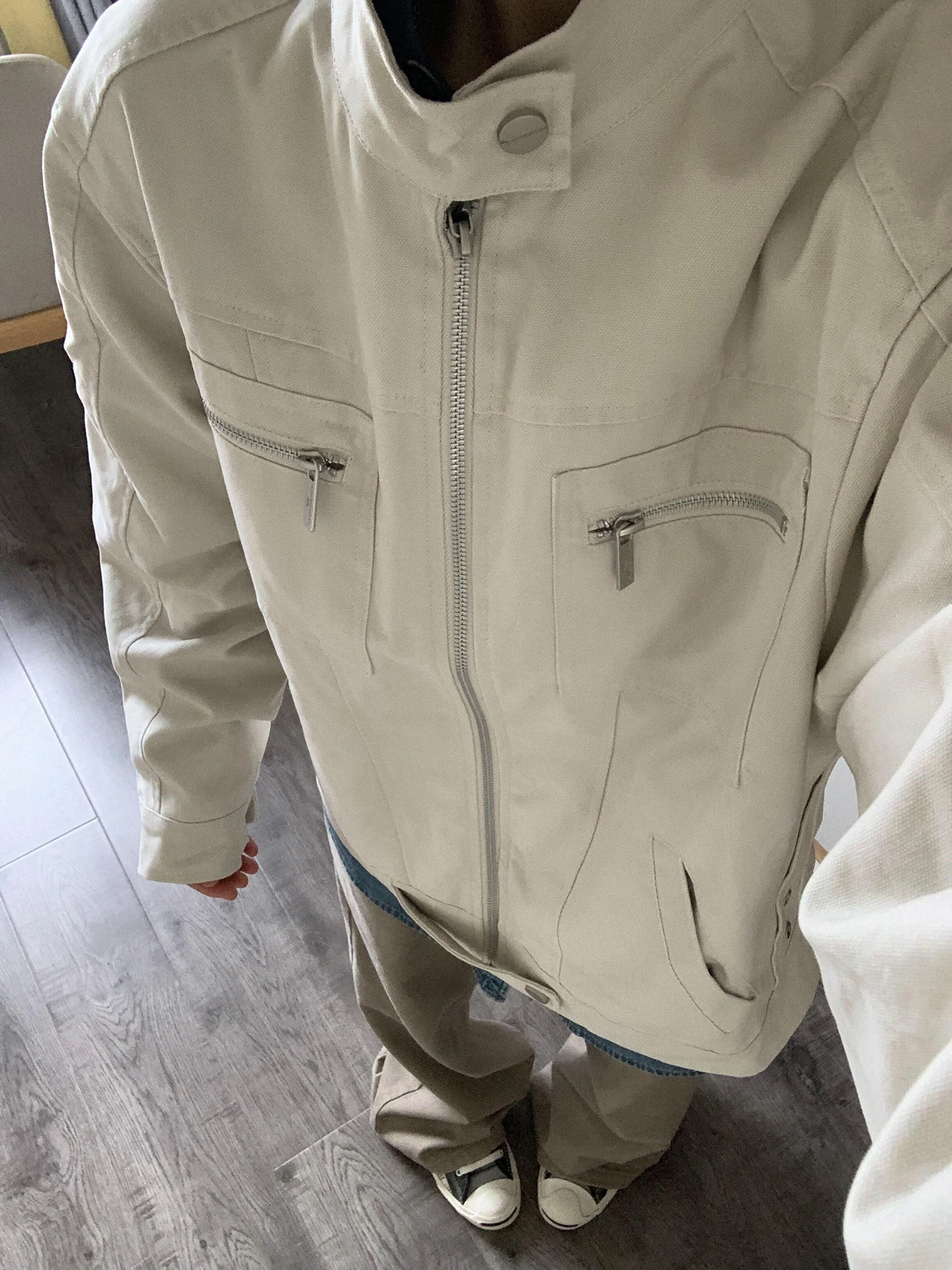 

Cleanfit Khaki ort Denim Jaet Men's Workwear Sle Autumn Faion Streetwear irt-Like Fit Wear Resistant Stand Cut J...