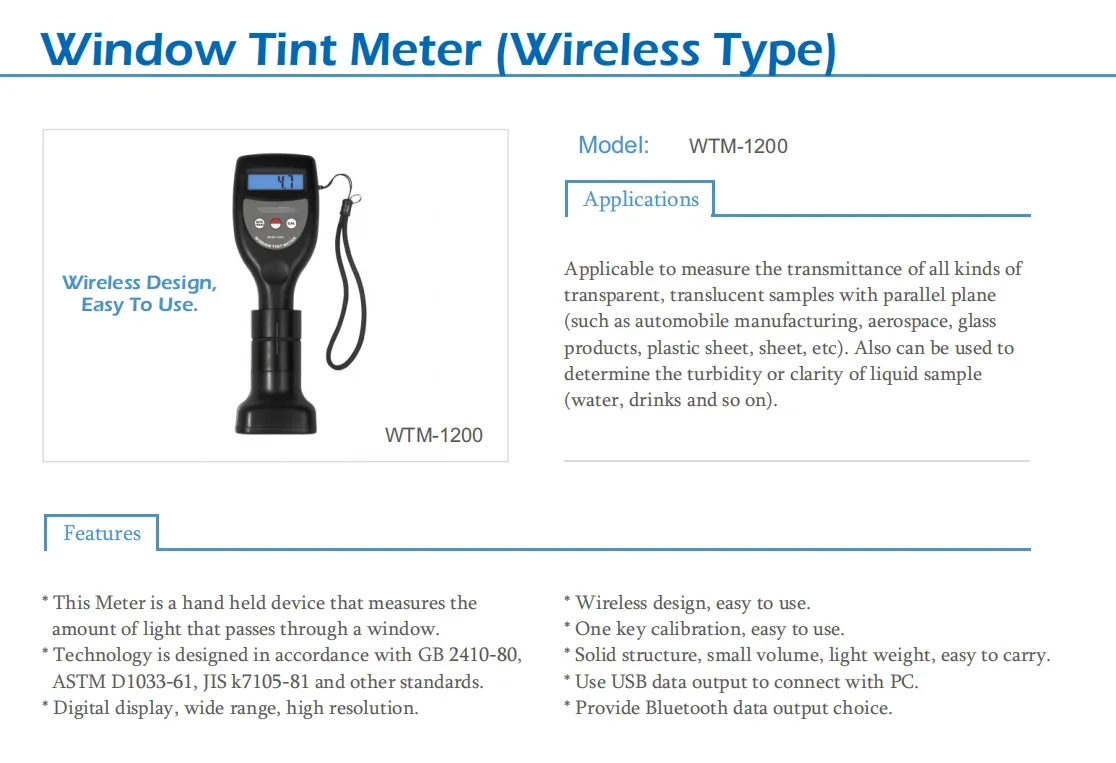 Handheld Digital LCD WTM-1200 Window Tint Meter (Wireless Type)