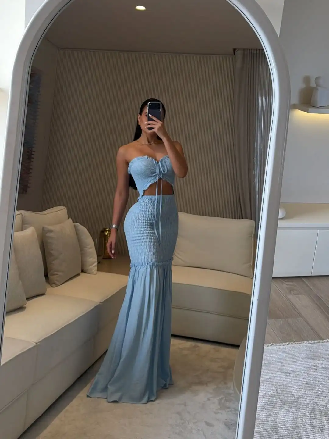 فستان سهرة حورية البحر رومانسي عصري جديد بدون حمالات مكشكش من الشيفون Bodycon ساحر بطول الأرض للحفلات الراقصة الرسمية