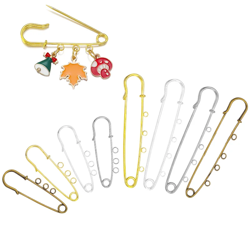 5/10pcs 50/60/70/80/90mm Safety Pins Brooch Blank Base Brooch Pins With Loops Brooch Pin for Jewelry Making Clothes Craft Supply