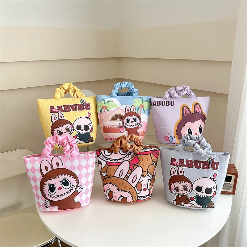 

New Labubu Kawaii cartoon canvas bag Labubu student tutoring tote bag schoolbag capacity bag inner organizer bag