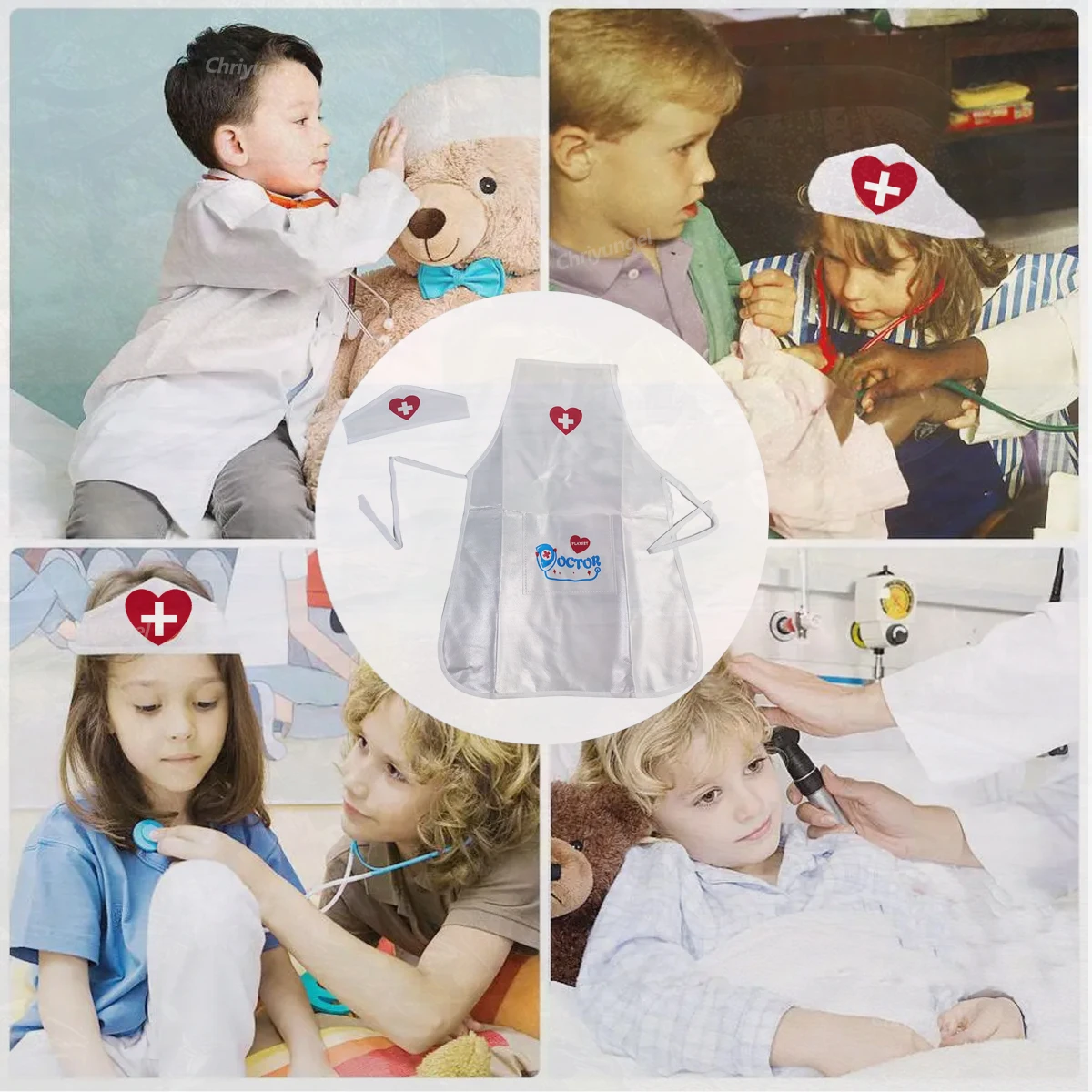 مجموعة مريلة وقبعة للعب دور الطبيب للأطفال، لعبة الطبيب التظاهري، فستان رياض الأطفال العائلي، زي تعليمي للأولاد والبنات #3