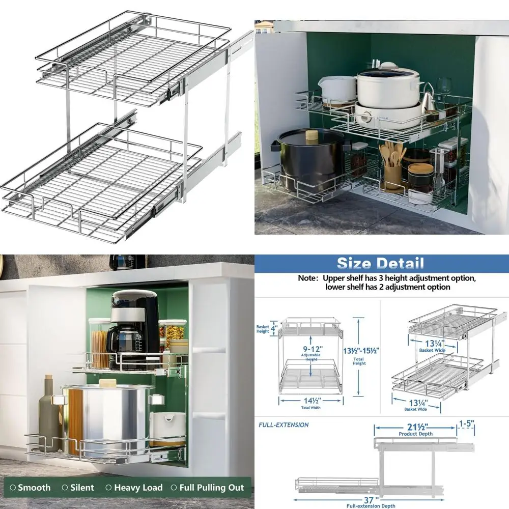 

Выдвижной органайзер для шкафа — 2-уровневые выдвижные полки для кухонного хранения, ширина 14,5 x 21,5 глубины, компактное решение