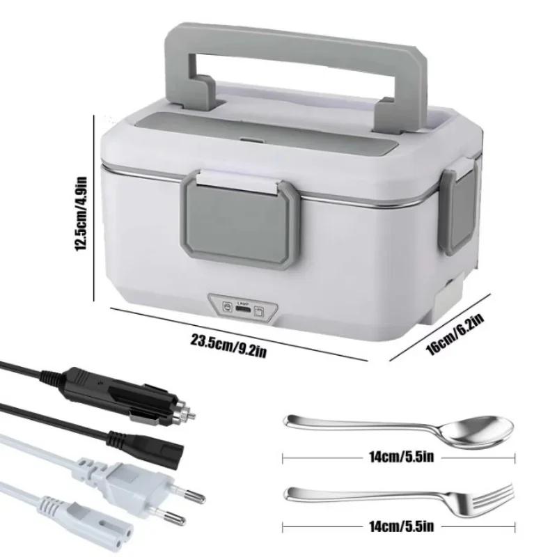 2,5L Elektrische Lunchbox, 90W Schnellheizende Essenswärmer, 304 Edelstahl-Behälter, Tragbare Beheizte Bento-Box, EU-Standard 220V & 12V/24V für Auto, LKW, Zuhause, Büro, Reisen, mit Edelstahl-Gabel, Löffel & Isoliertasche – Detail 8