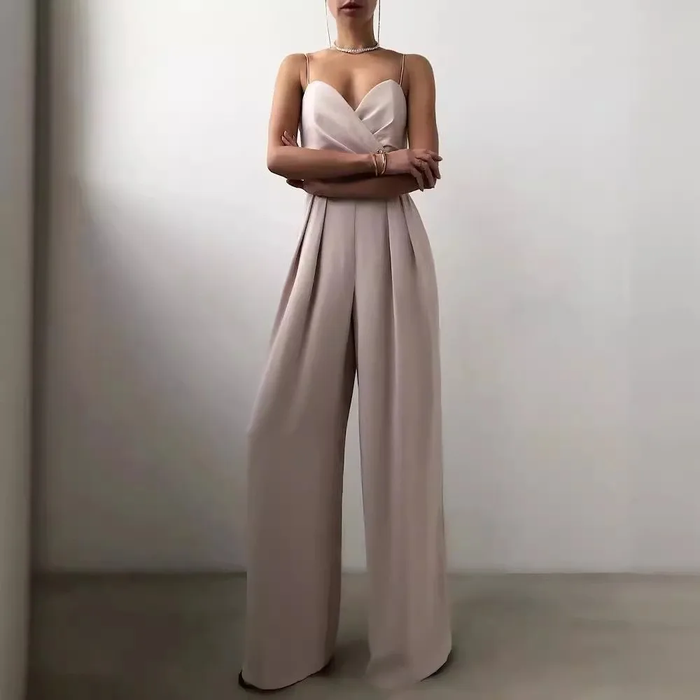 

Летние сексуальные женские комбинезоны на подтяжках, модные плиссированные элегантные женские комбинезоны с широкими штанинами, брюки для женщин, вечерние комбинезоны 2025