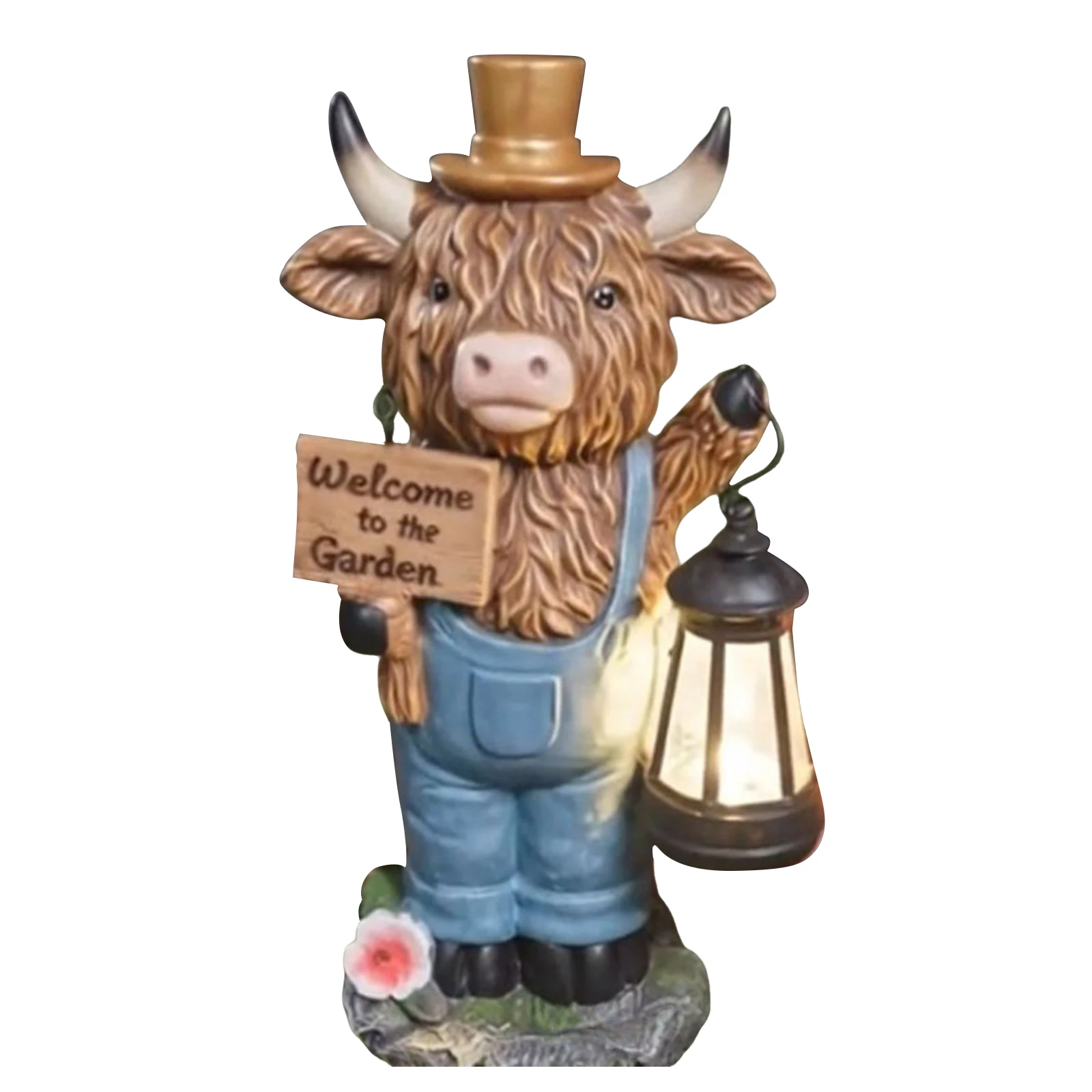 Welcome To Garden Sign Figurine Multi-Purpose Highland Cows Ornaments Lovely Animal Resin Sculpture for Porch Patio Balcony - view 5