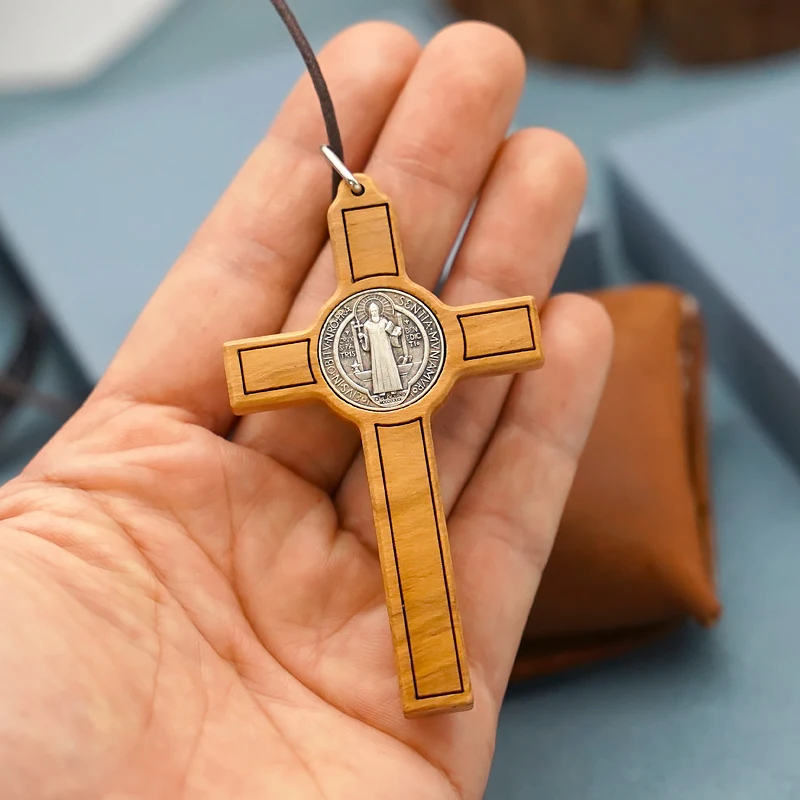 Olive Wood Alloy Cross Necklace Pendant 7.5 cm Fine DIY Accessories Rosary Jewelry Making Supplies Religious Jewelry Souvenirs