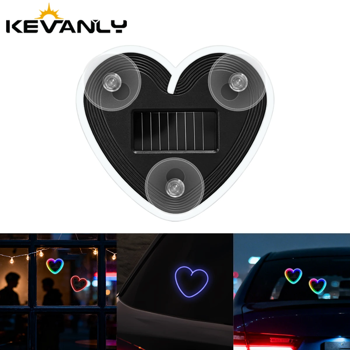 1pc Solar Powered Car Neon Light Striped Heart Lamp Led Ambient Light Wireless Suction Cup USB Rechargeable Led Atmosphere Lamp