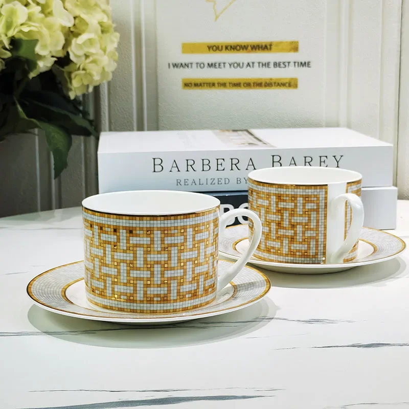 

Dropshipping Suppliers Classic Mosaic Tea Cup And Saucer Gold Ceramic Mug Creative Tableware With Gift Box Free Shipping