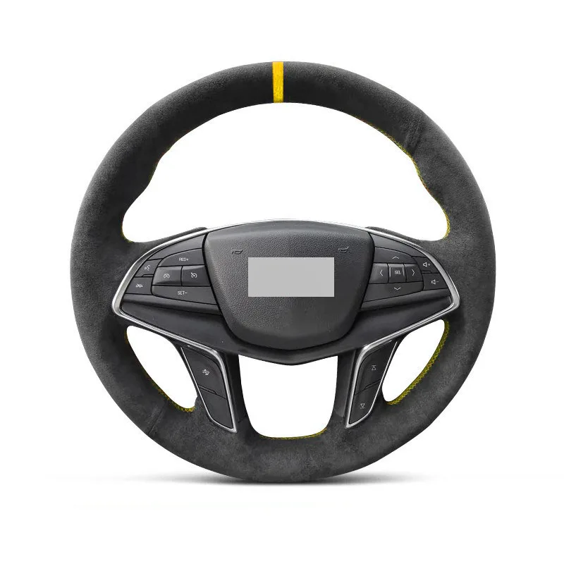 Genuine Leather Suede Steering Wheel Cover Wrap Yellow Thread Car Accessoires Specifically for Cadillac CT6 / XT5 / CT6 PLUG-IN