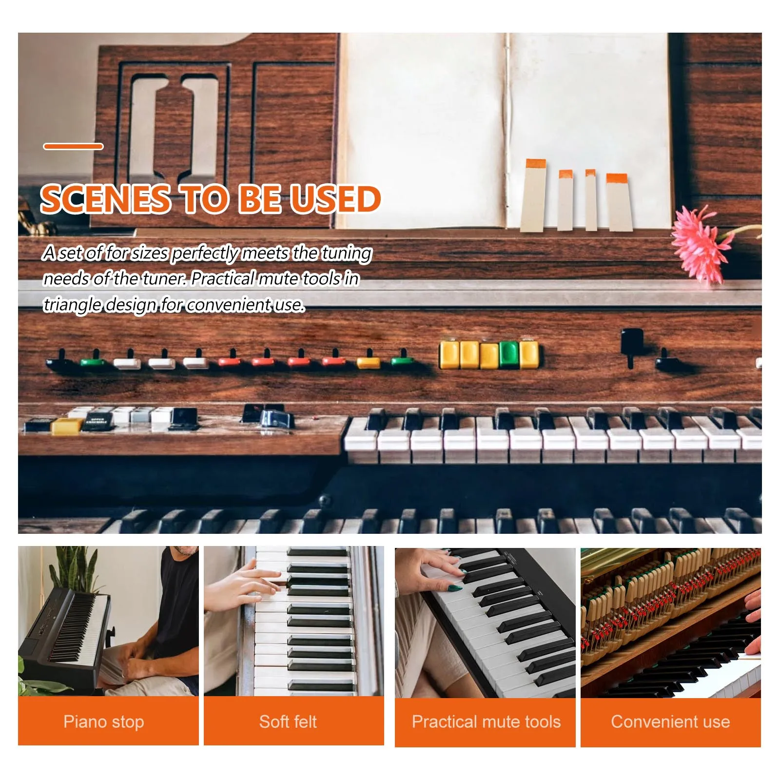 

4Pcs Professional Mute Sticks for Piano Tuning Repairing Soft Moderate Texture Orange Mute Blocks Tuning Repairing Tools