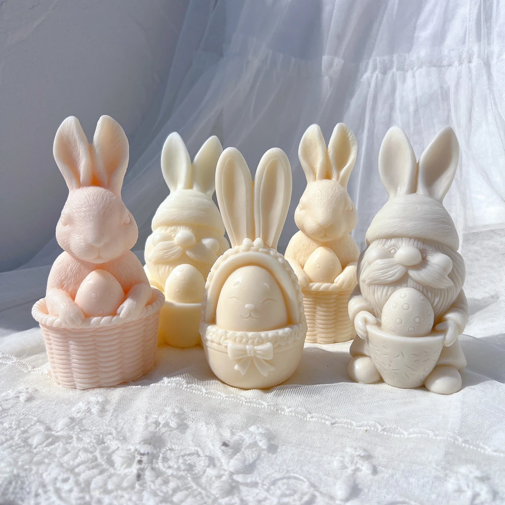 

3 Designs Bunny Resin Silicone Mold Egg Rabbit Silicone Candle Mold Animal Soy Wax Mould Easter Home Decor Concrete Mould