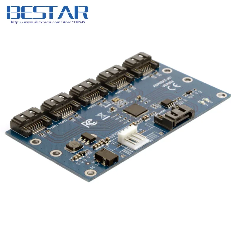 SATA 1 To 5 Hub PM Router Port Multiplier Riser Card Splitter Storage Adapter JMB321 Chipset