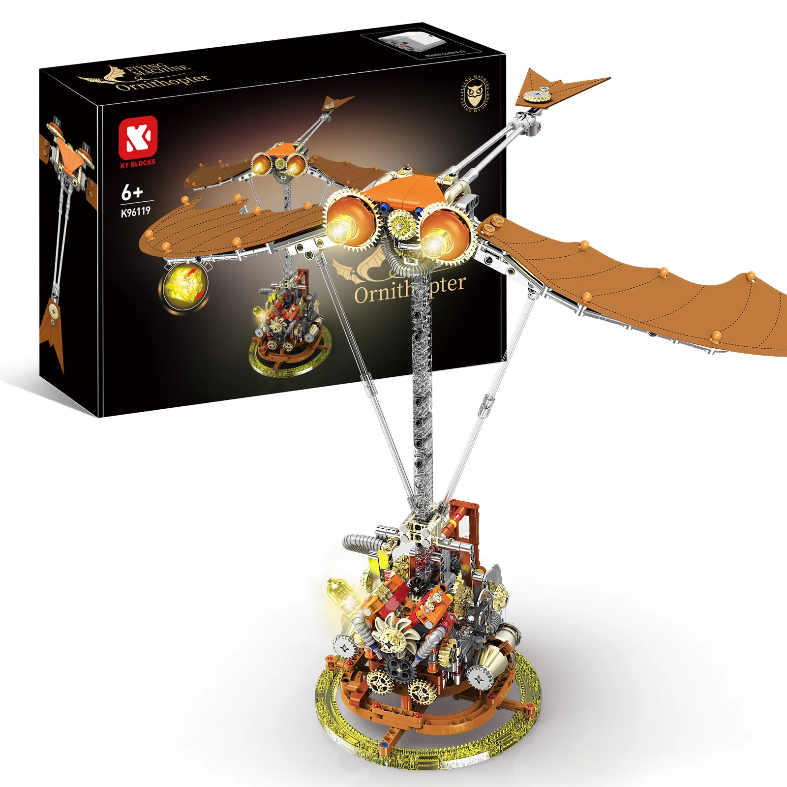 

K96119 760pcs Punk Style Bionic Ornithopter Building Kit with Light Mechanical Flapping Wing Robot Kids Education Toy Gift