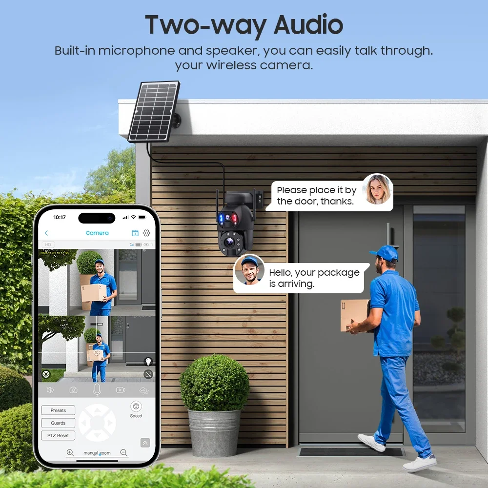 Hot Sale WIFI 20X Optical Zoom Solar PTZ Camera Outdoor 6MP Dual Lens Auto Tracking Color Night Vision Wifi Solar CCTV Camera