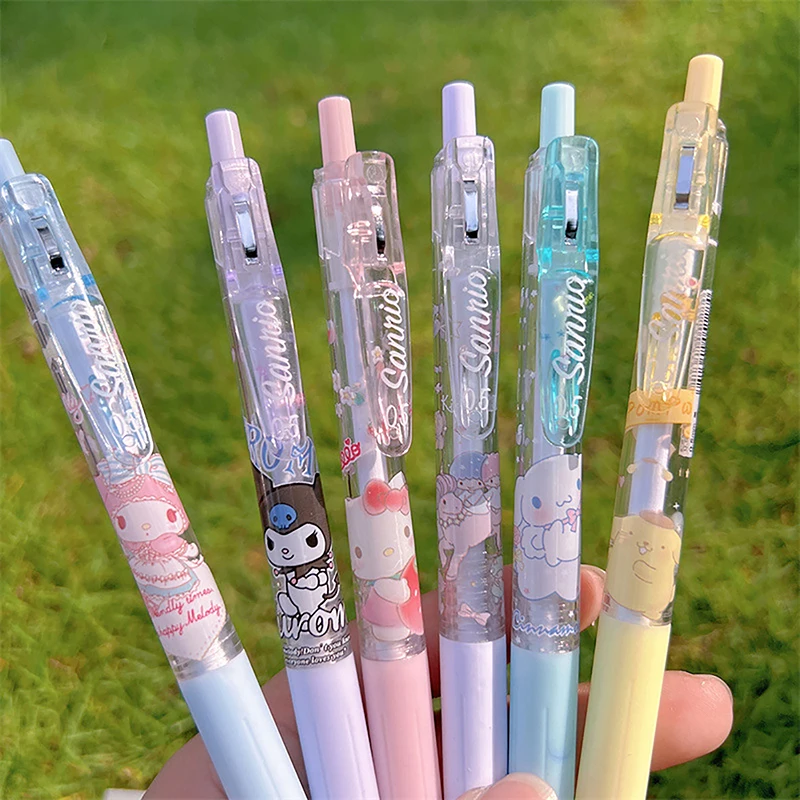 6PCS Sanrio Anime Neutral Pen Kawaii Mymelody Kuromi Pachacco Student Cartoon Press Pen Children Stationery Gift School Supplies