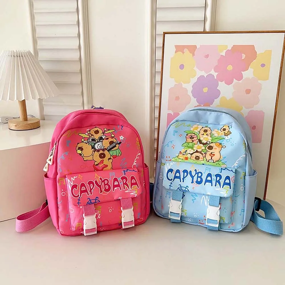 

Thickened Capybara Backpack Wide Straps Nylon Cartoon Animal Daypack Lightweight Multi Functional Large Capacity School Bag