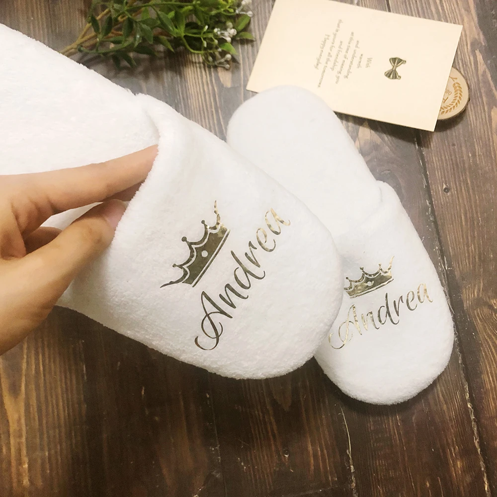 Personalised Wedding Bridal Shower Spa Slippers Bachelorette Party Bridesmaid Disposable Velour Slippers Custom Gift Photo Props