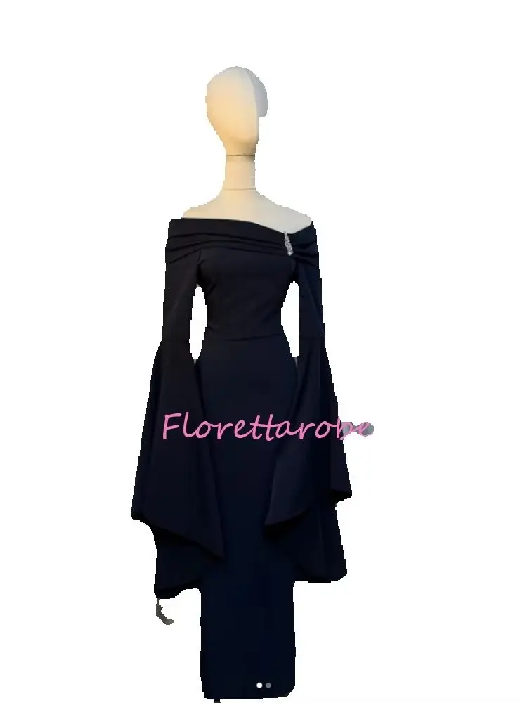 Customized Elegant Off Shoulder Mother of the Bride Dresses Women's Column Wedding Guest Gown  Long Sleeves Sheath