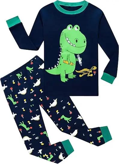 Little Hand 2-7T Kids & Toddler Boys Pajamas 2 Piece Pjs Set 100% Cotton Sleepwear Dinosaur Designs Stretch Breathable