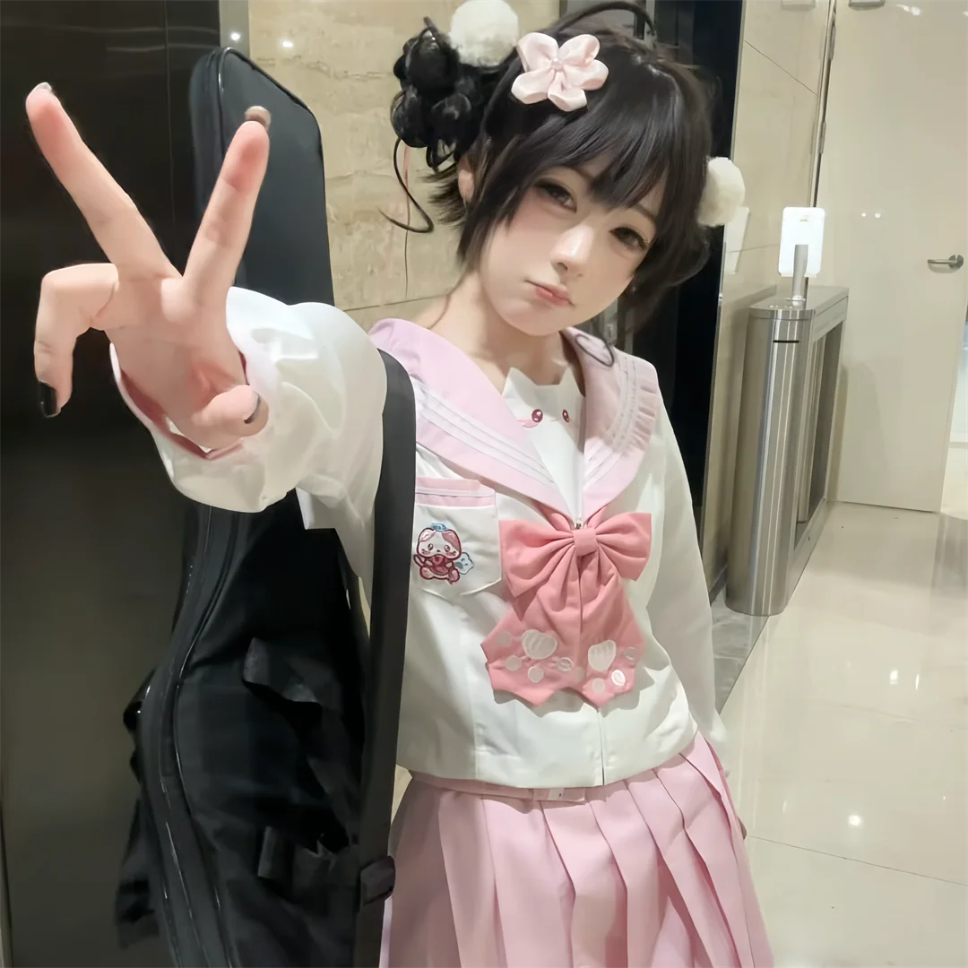 Japanese JK Uniform High-quality Class Uniforms Sailor Suit for Girls Pink Suits Tops Skirt Tie School Uniform Clothing Seifuku