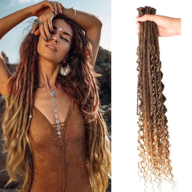 Dreadlock Extensions 24 Inch 3In1Mixed DE Dreads Full Set Synthetic Curly Ends Hippie Style Boho Wavy Dreads Handmade Braid In AliExpress