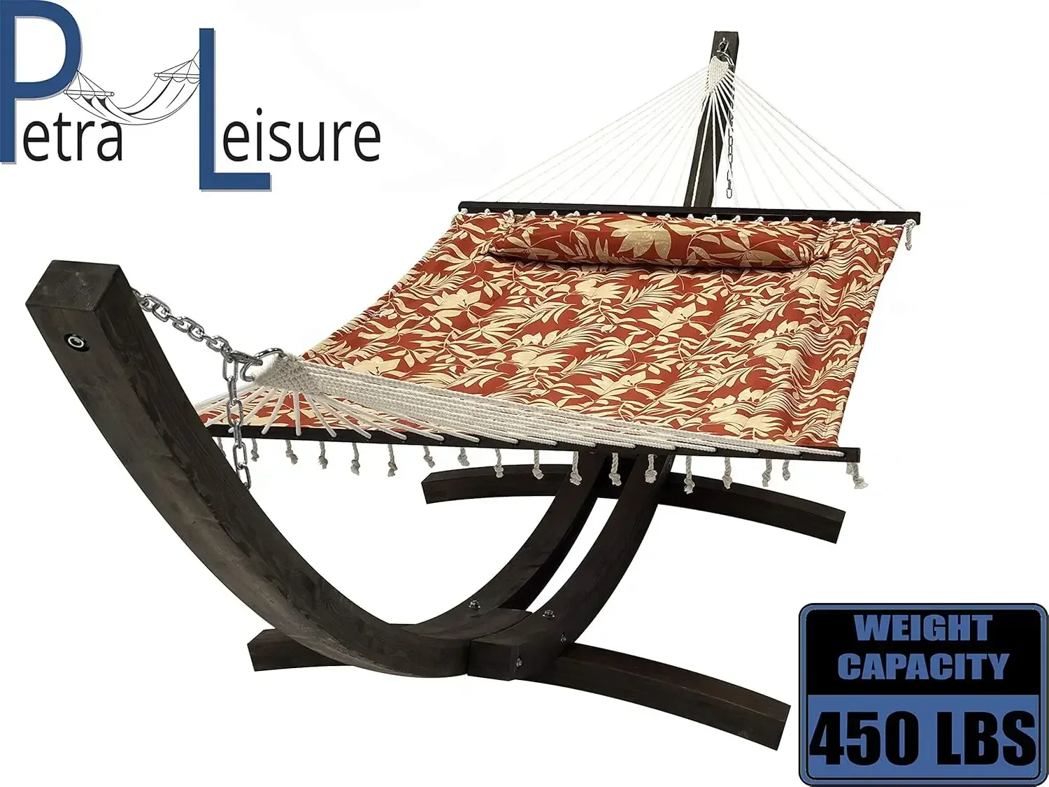 14 Ft. Wooden Arc Hammock Stand + Deluxe Quilted Double Padded Hammock Bed w/Pillow. 2 Person Bed. 450 LB Capacity