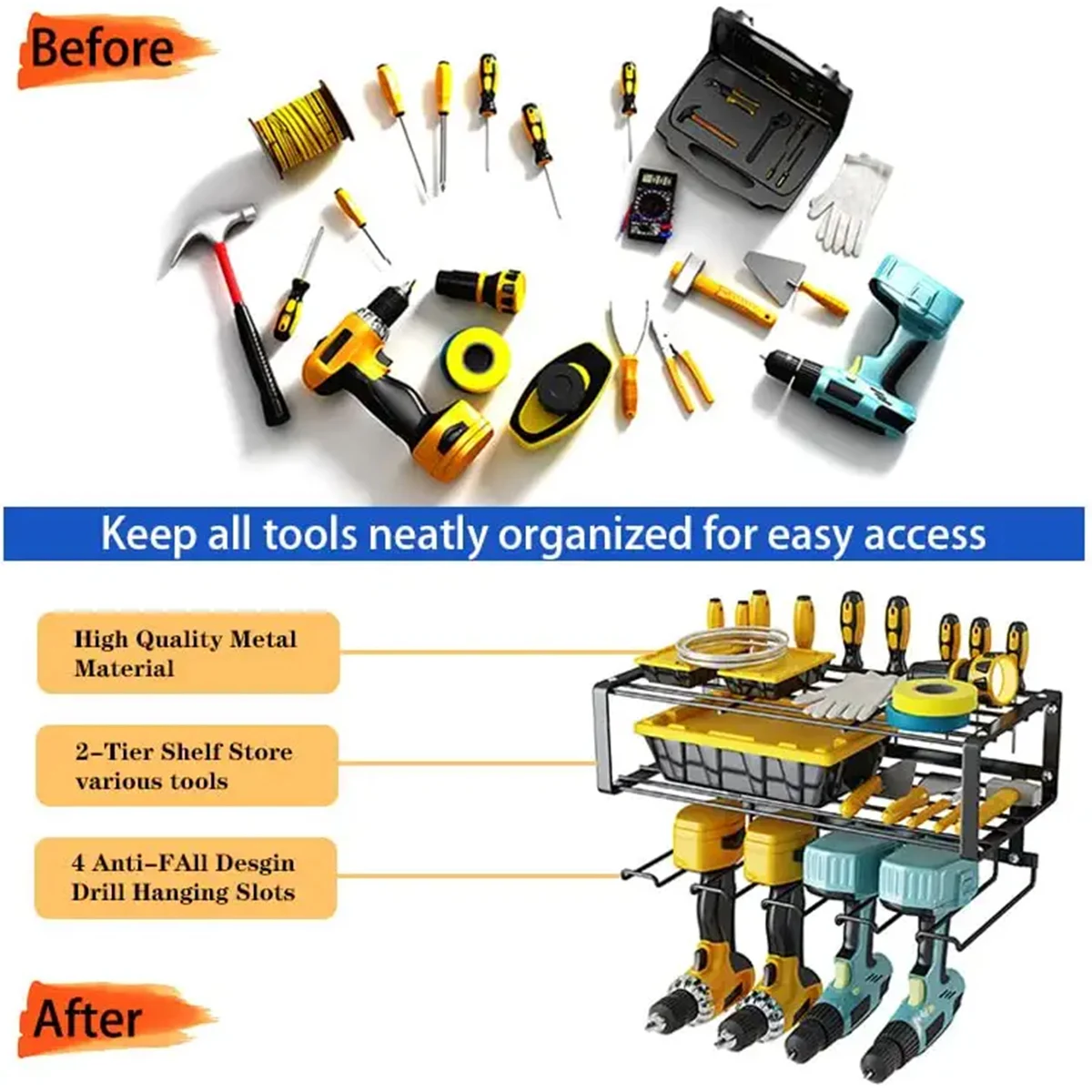 Power Tool Rack Electric Drill Holder Wall Mount Organizer Wrench Tool Workshop Screwdriver Power Storage Shelf Accessories