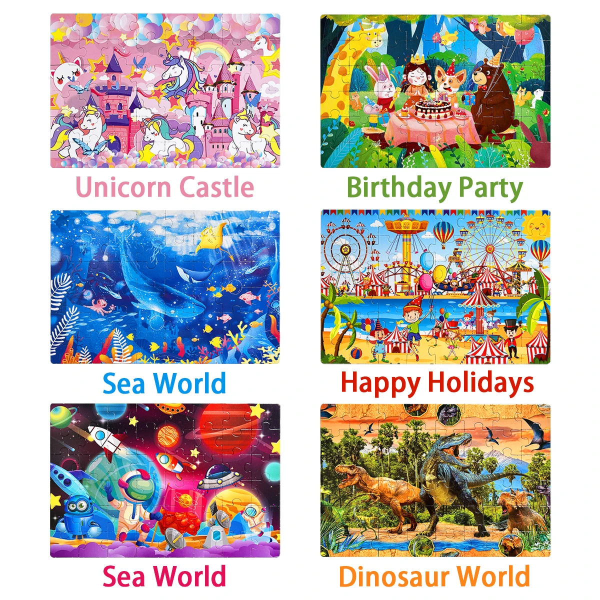 KEYBABY 48 - Puzzle pièces - Amusant - Scènes remplies de carnaval, d'espace, de dinosaure et plus encore