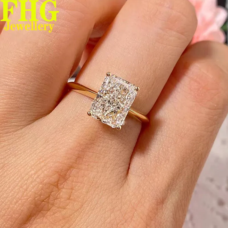 1 2 3 4 5 Carat Au585 14K Yellow Gold Ring Radiant shape moissanite Diamonds Women Wedding Party Engagement Ring Classic Trendy