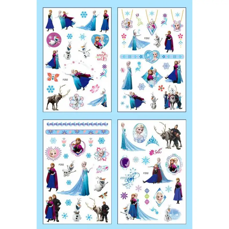 4Pcs/set Disney Princess Sofia Stitch Tattoo Stickers Unicorn Frozen Cars Cartoon Tattoo Sticker Kids Girls Birthday Gift