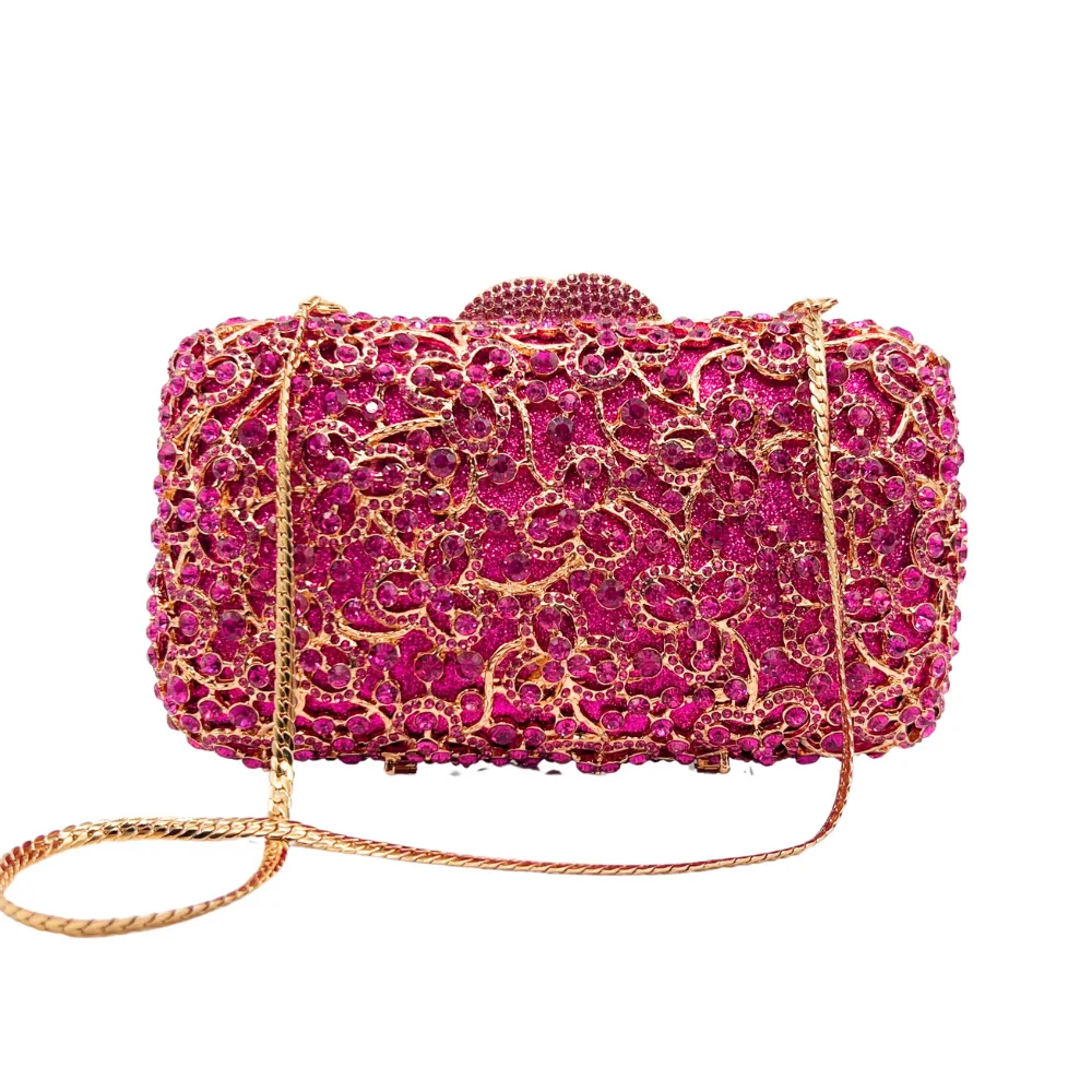 

Purplish Red Woman Crystal Wedding Bridal Clutches Purses Formal Dinner Banquet Diamond Handbags Party Evening Bags