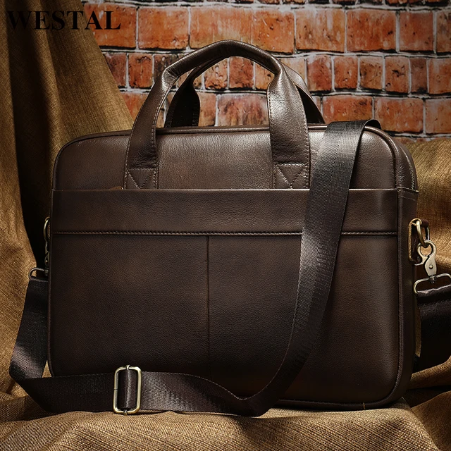 WESTAL Torba męska z prawdziwej skóry Teczka męska na laptopa 14 Messenger Męska skórzana torba biznesowa Portfolio na dokumenty A4 7022