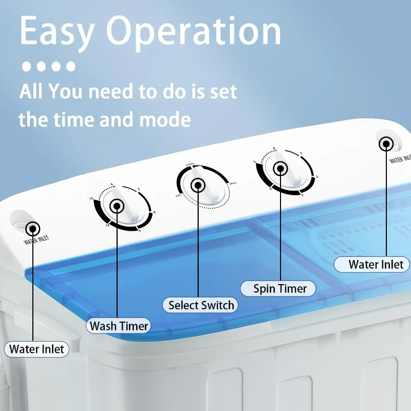 Portable Twin Tub Washing Machine, Buy 1(washer) Get 1(Dry Rack) Free! 11lbs Washer Mini Compact Laundry Machine and 7lbs
