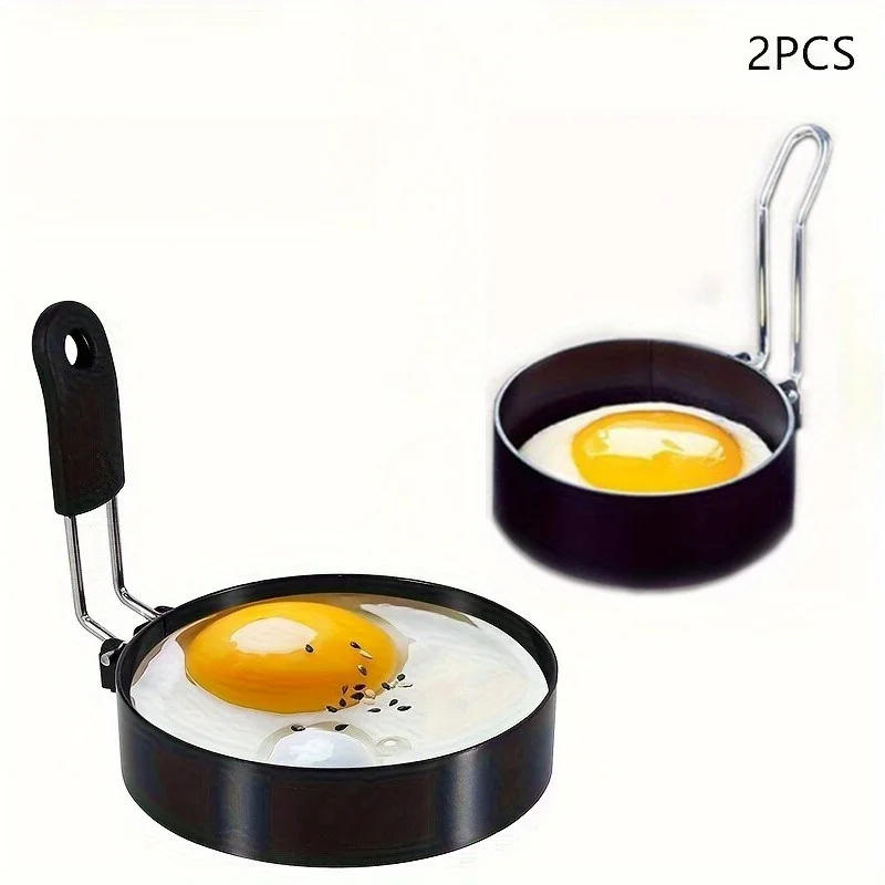 2-Pack Stainless Steel Egg Rings - Non-Stick, Easy Flip, Round Shape, Manual, Perfect for Birthday, Frying Eggs Cooking Gadgets