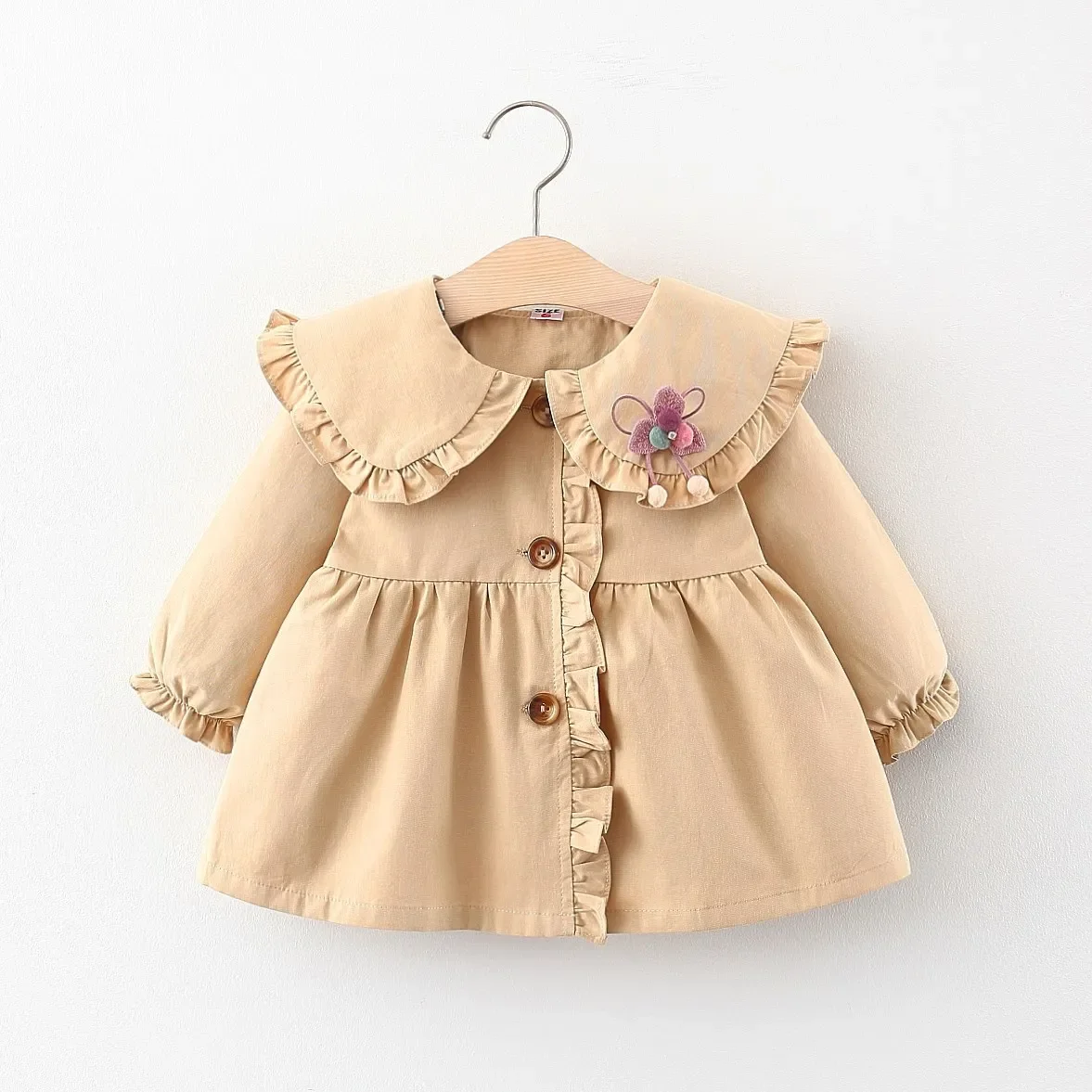 Spring and Autumn New Girl Baby Coat Sweet Doll Collar Small Flower Long Sleeve Windbreaker