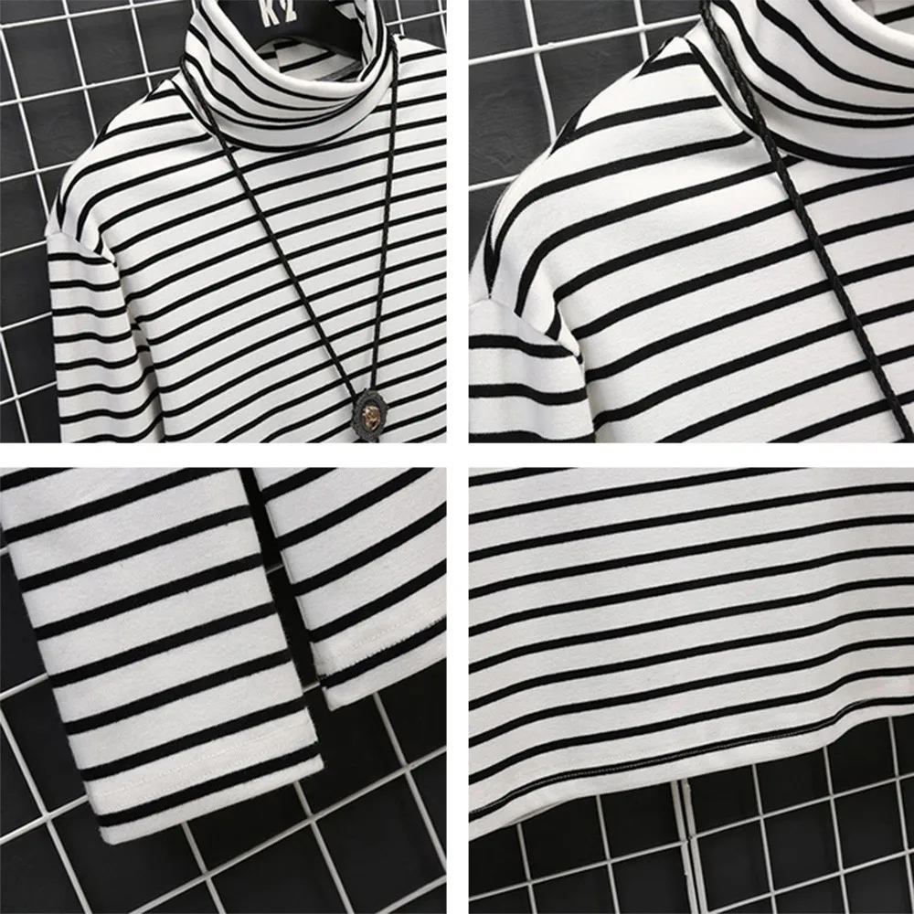 

M~2XL Tops Striped T-shirt Top Winter Blouse Long Sleeve Men Polyester Pullover Brand New High Quality Practical