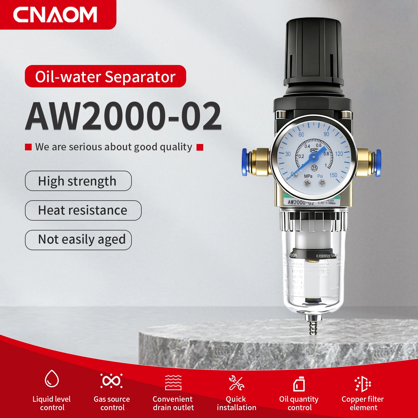 

Pneumatic Compressor AW2000-02 Air Filter Source Treatment Pressure Regulator Gauge Oil Separator - Air Treatment System