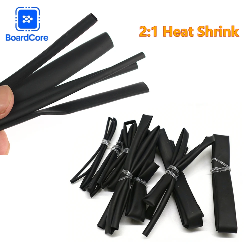 8M/set 6-Size Black Heat Shrink Tube Kit, Φ1/2/3/4/5/6/8mm 2:1 Shrink Ratio for Wire Insulation, Cable Repair, DIY Connectors