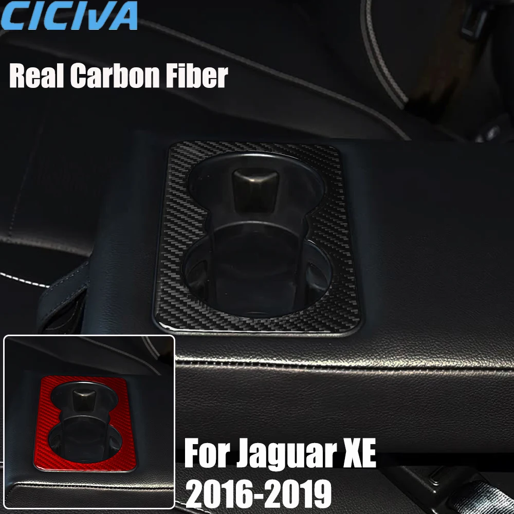 

Real Carbon Fiber Car Accessories Rear Cup Holder Decorative Trim Cover Soft Sticker For Jaguar XE 2016 2017 2018 2019