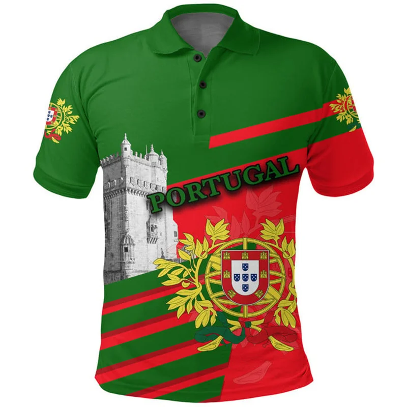 Portugal Flag Polo Shirt Men Summer Lapel Button Tshirts Casual Short Sleeve Shirts 3d Printed Sports Tees Top Male Clothing