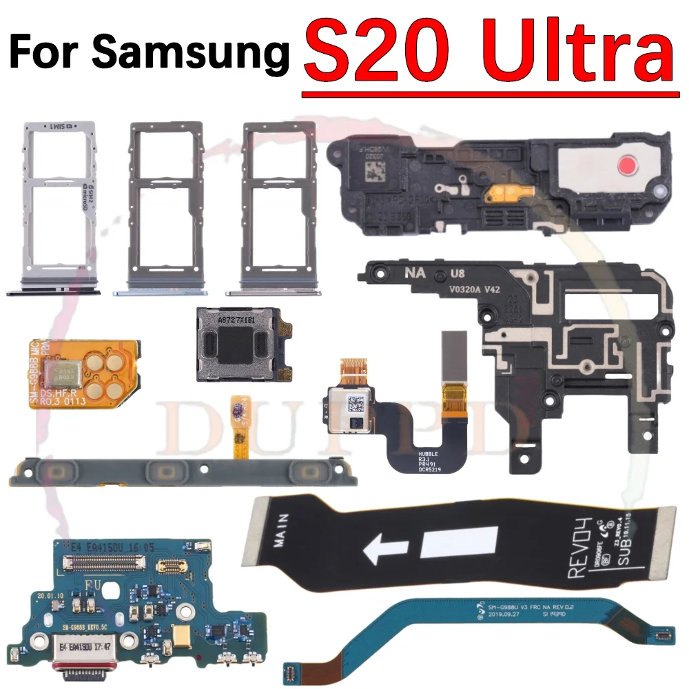 Charging Port Board Loudspeaker Earpiece Fingerprint Sensor Signal Motherboard Flex Cable SIM Card Tray For Samsung S20 Ultra 5G