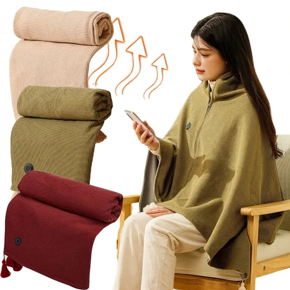 

Wearable Electric Heated Blanket 3 Heating Levels Zipper Closure Body Warmer Wrap Adjustment Washable Heating Large Shawl Home