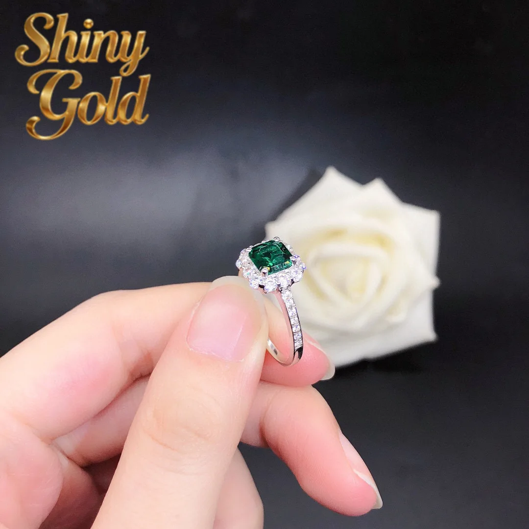 

Кольцо ShinyGold 1Ctw 6*6 мм с изумрудом и бриллиантом, выращенными в лаборатории, из цельного белого золота 14 карат (AU585), ювелирное украшение для женщин, обручальное кольцо R178