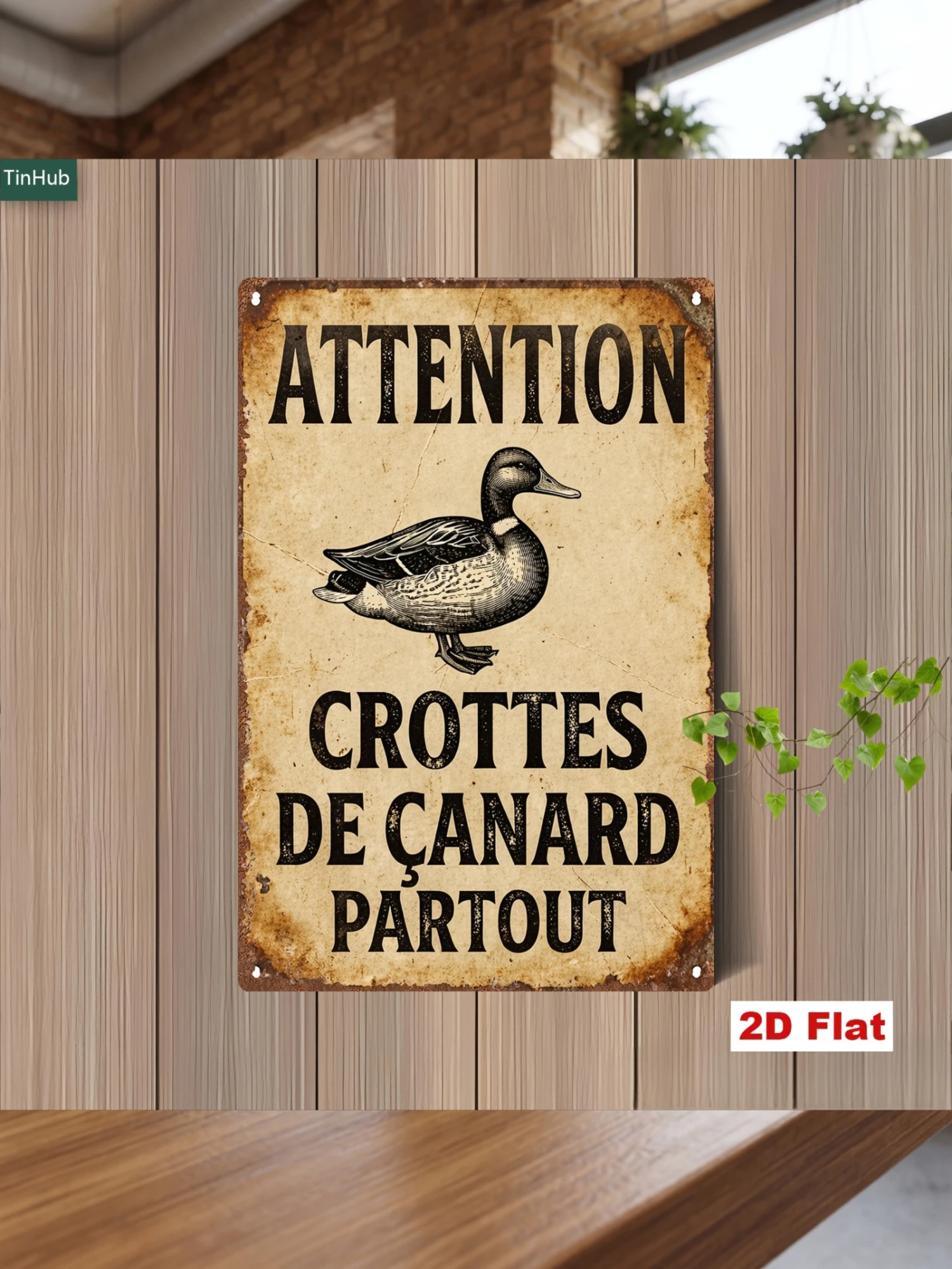 2D Flat 1pc of Vintage French Humorous Metal Sign, 7.87X11.81inch Iron Sign, with Attention Duckling Pattern And Funny Warning, Retro Industrial Style Wall Decoration, Suitable for Home Garden Farm Bar Cafe Creative Tin Painting