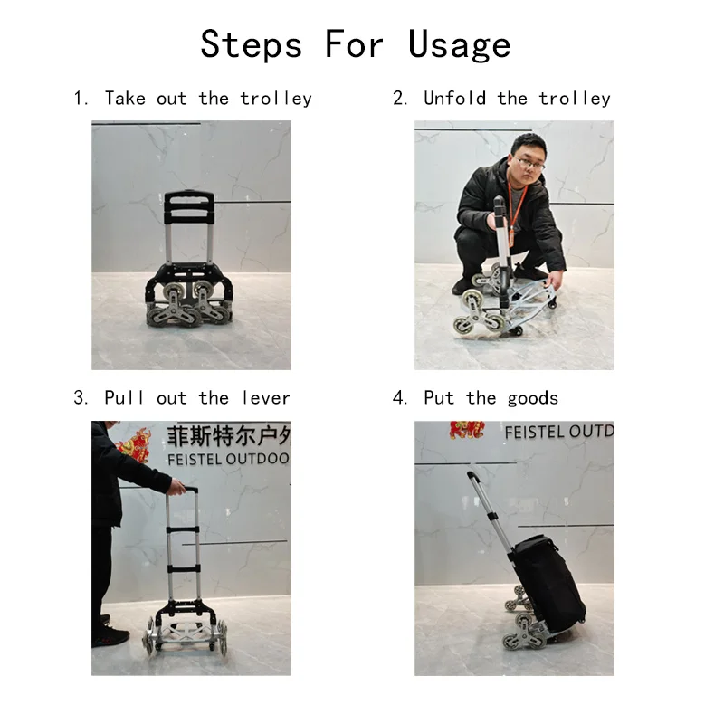 Cart Trolley 트롤리 Folding Cart 75kg All Terrain Stair Climbing Cart Hand Truck with Bungee Cord Portable Wagon Trolley with Bag