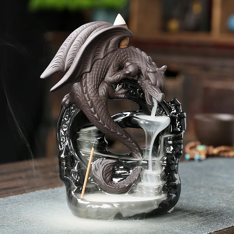 

Creative Black Wing Dragon Waterfall Reflux Aromatherapy Stove Decoration